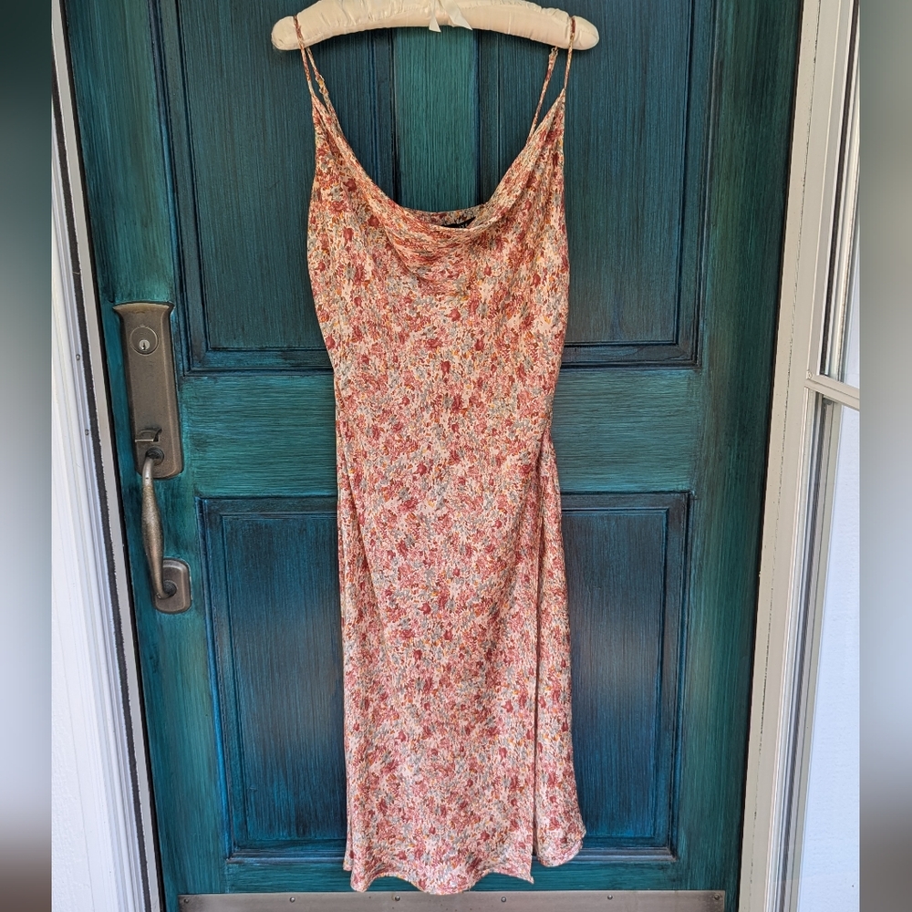 Romantic Silk Slouch Neck Slip Dress | Adjustable Straps | Size Large